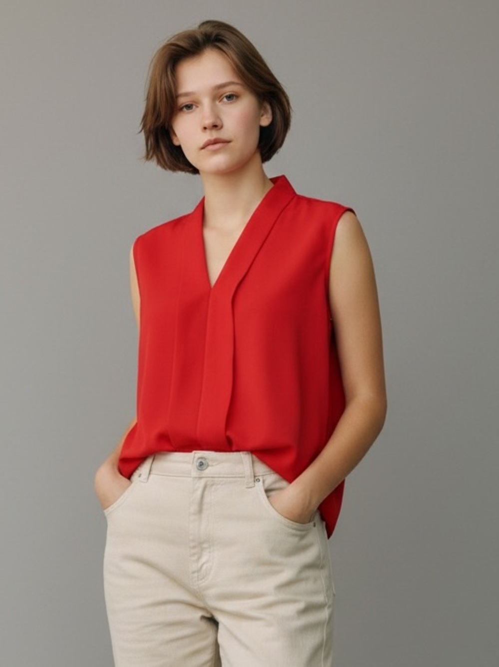 V-Neck Sleeveless Red Camisole Top Women’s Size L Casual Lightweight Tank Shirt